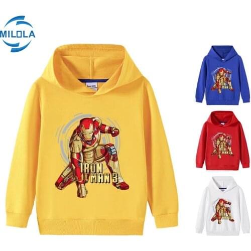 Cartoon Disney Avengers Marvel Superhero Iron Man Hoodies Boys Sweatshirt Children Tracksuits Toddler Kids Hooded Pullover Top