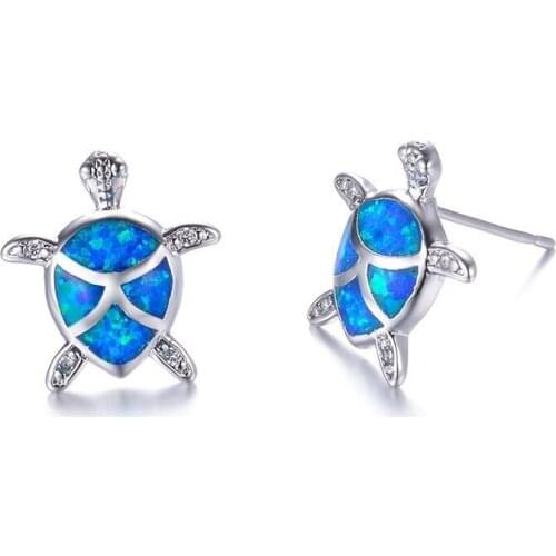 Female New Fashionable Simple Daily Lovely Blue Tortoise Ear Studs Women Leisure Vacation Wedding Engagement Party Jewelry Earr