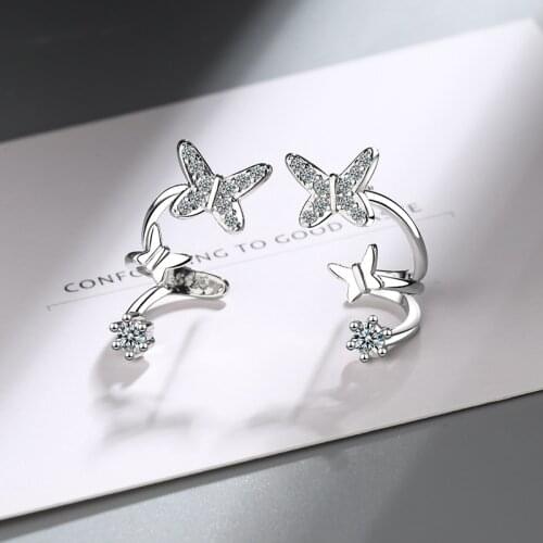 Bling Sweet Butterfly Ear Studs 925 Sterling Silver Stud Earrings Tide Women Silver S925 Zircon Trendy Jewelry Gift for Wedding