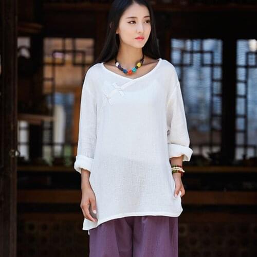 Plus size M-6XL Womens Tops Autunm cotton Linen Shirt Women Long Sleeve vintage Blouse Chinese Woman Clothes Roupas Femininas