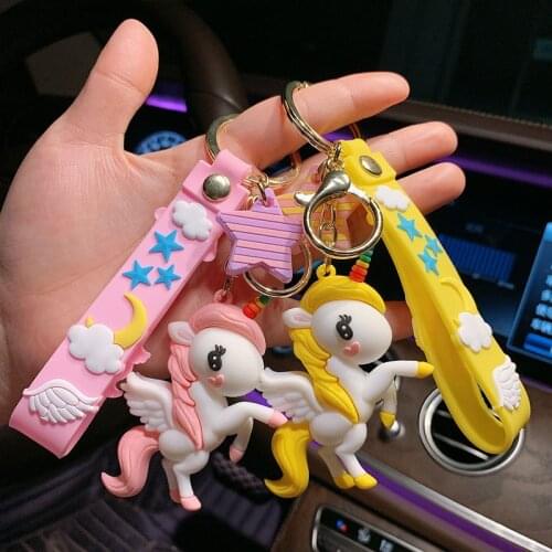 Unicorn Keychain Female Cute Cartoon Doll Car Key Lanyard Bag Phone Pendant Couple Lover Girl Gift Kawaii Child Toy Accessories