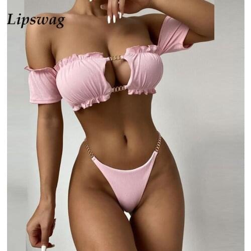 2021 Fashion women Solid color Buckle rope Buckle rope Two-piece swimsuit Hollow out One shoulder Low waist Beach swimsuit suit