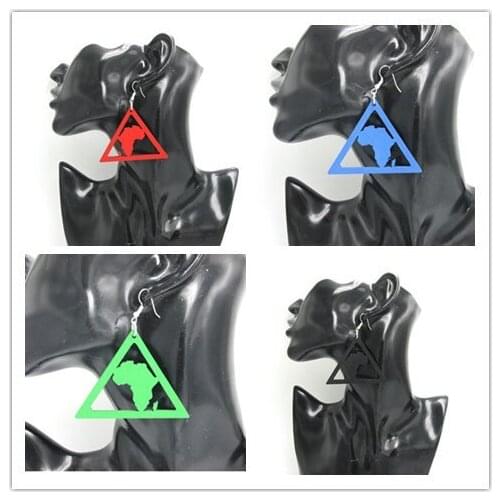 10pairs/lot 6cm Triangle African Map Wood Earrings