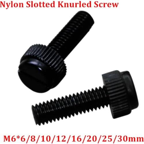 100pcs M6 Black Nylon hand tighten Screw Plastic Slotted Knurled screws antirust insulation Bolts M6*6/8/10/12/16/20/25/30mm