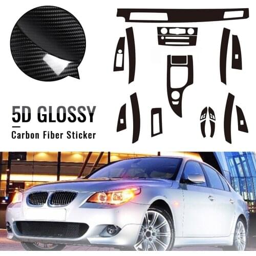 18Pcs 5D Glossy Carbon Fiber Sticker Vinyl Decal Trim Stylish Well Protective Decorative Fit For BMW 5-Series E60 2003-2010 RHD