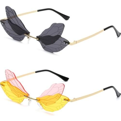 2021 Vintage Dragonfly Wings Sunglasses Fashion Rimless Women Clear Lens Eyewear Men Pink Sun Glasses UV400 Eyewear Female