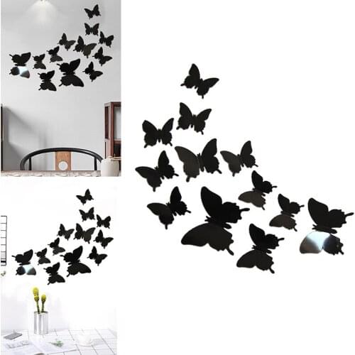 12 Pcs Wonderful Art Design Decals Wall Sticker 3D Butterfly Wedding Decoration Home Decor Black Swallowtail Wall Stickers