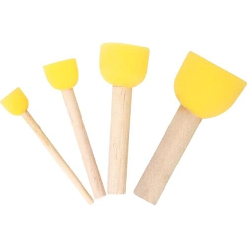 4PCS DIY Wooden Sponge yellow Paint Brush Handle Painting Graffiti Kids Doodle Toys Art Childrens Painting Tool Drawing Toys