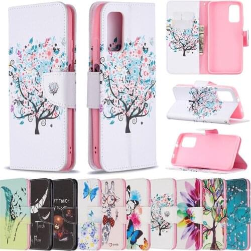50pcs/lot Printed Patterns Flip Phone Case For Xiaomi Poco M3 CC9 Note 10 Pro For Redmi Note 9T Wallet Case +Stand Holder