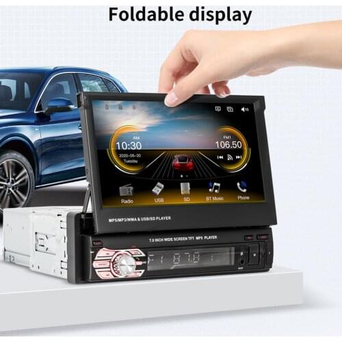 7 Inch Car Wireless Foldable Mp5 Player Bluetooth Call Reversing Video AM/FM Radio 1 DIN Touch Screen Support Subwoofer Player