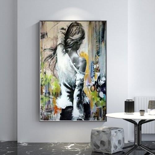 Abstract Graffiti Art Sexy Girl Back View Canvas Painting Modern Posters and Prints Wall Art Pictures for Living Room Home Decor