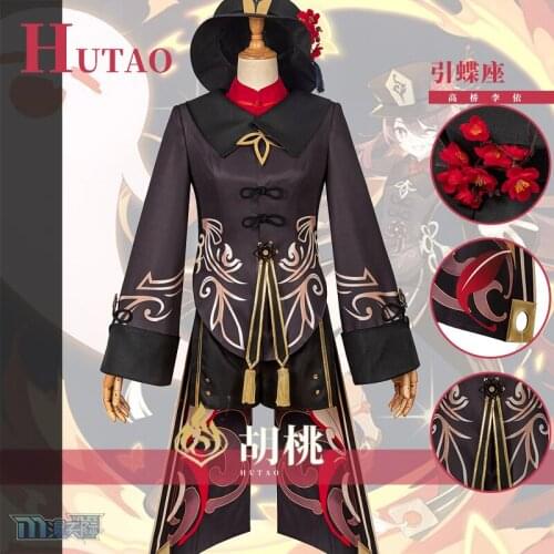 Anime Game Genshin Impact Hu Tao Battle Sexy Uniform Dress Gorgeous Outfit+Hat Cosplay Costume Halloween Women FreeShipping 2021