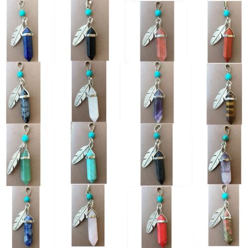 Aventurine Crystal Tiger Eye Lapis Lazuli Flourite Howlite Blue Sand Jaspe Sodalite Carnelian Leaf Pendant Bead 1Pcs WFH796