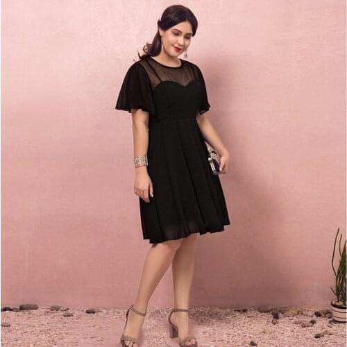 Black Simple O-Neck Prom Dress Pleat A-Line Empire Short Sleeves Knee-Length New Fashion Zipper Back Formal Gowns For Women D834