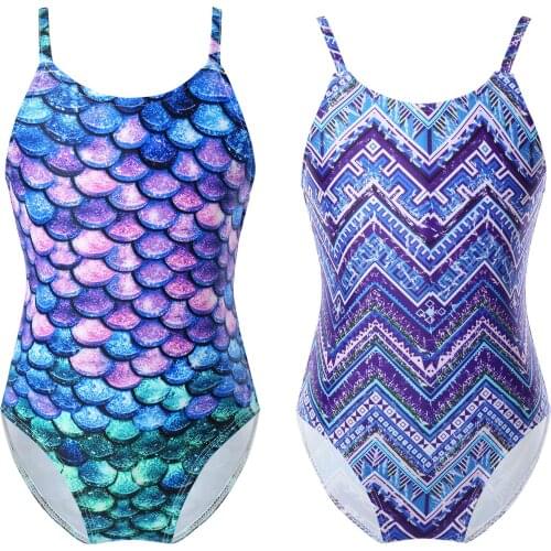 Kids Girl Mermaid Bodysuit Children Summer Sleeveless Fish Scale Printed Swimsuit One-Piece Swimwear Toddler Beach Bathing Suit