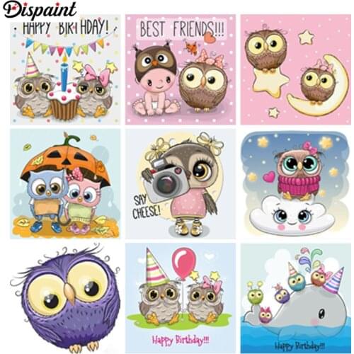 Dispaint 5D Diamond Pattern Rhinestone Needlework Diy Diamond Painting Cross Stitch "cartoon animals owl" Diamond Embroidery