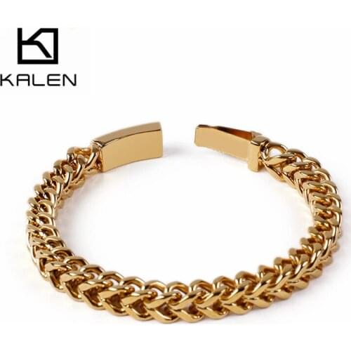 Kalen Men 22CM Long Link Chain Bracelets 4 Colors Stainless Steel Vintage Wristband Bracelets For Men Metal Jewelry Accessory