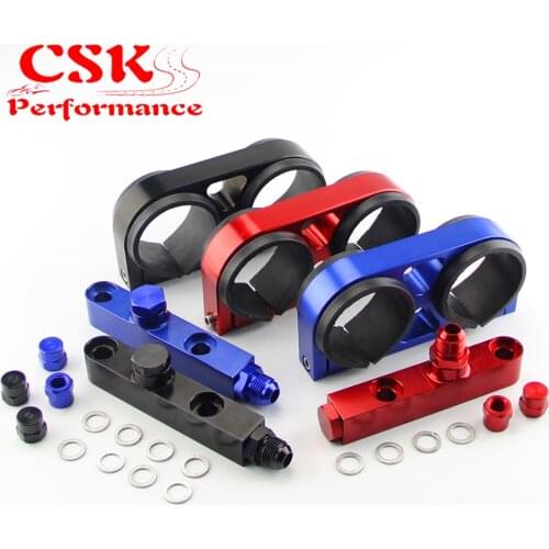 Dual Twin Fuel Pump Bracket Billet Assembly Outlet Manifold Fits For 044 Fuel Pump Black/Blue/Red
