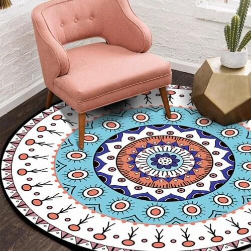 Ethnic Style Red Blue White Small Fresh Geometric Circle Round Living Room Bedroom Non-slip Mat Carpet Customization