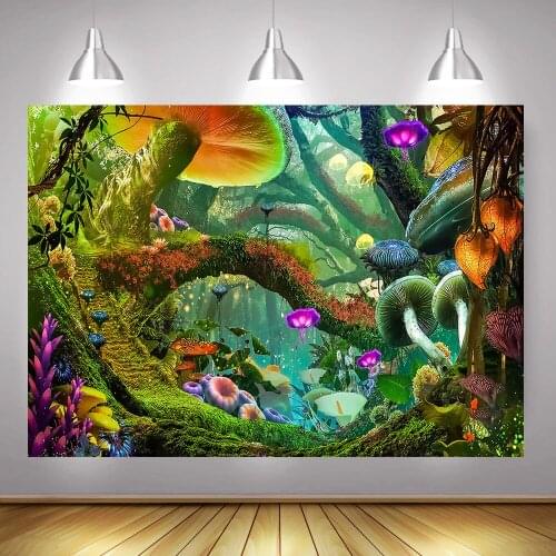 Cartoon Fairytale Party Backdrop Fantastic Elves Birthday Background Photography Mushroom Forest Wonderland Photoshoot Backdrops