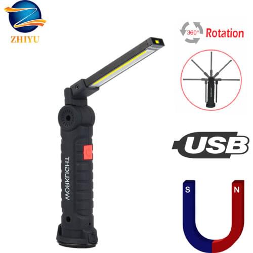 ZHIYU COB Working Flashlight LED Lamps USB Rechargeable 5 Modes Magnetic 360 rotating Vehicle Repairing Portable Light Running