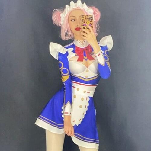 Cosplay Maid Dress Suit Stage Wear Nightclub Bar Female Singer DJ DS Sexy Costume Birthday Outfits For Women Party Wear DNV13079