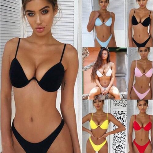 Bathing Suit Women Bikini Set Push Up Padded Bra Biquini Beach Monokini Thong Swimsuit Brazilian Beachwear 2Pcs Swimwear