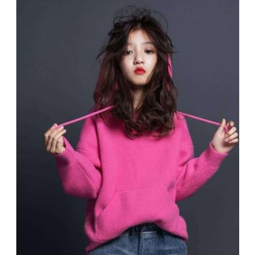 2021 Hot Selling Childrens Mink Hair Hooded Sweater Not Pilling Medium Large Childrens Wear Boys Girls Thick Coat Simplicity