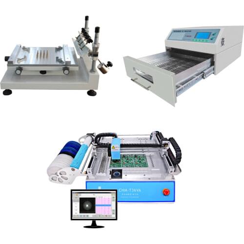 SMT Production line: CHM-T36VA Vision Pick and Place Machine chmt36va + 3040 Stencil Printer + Reflow Oven T962A