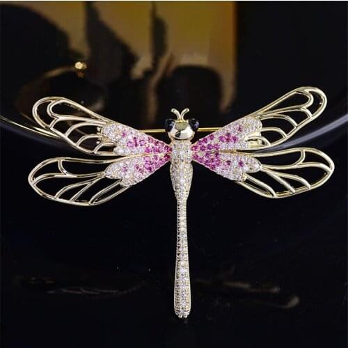Cute Dragonfly Brooch Pin Luxury Zircon Crystal Animal Insect Brooches for Women Party Jewelry Gift Broche Femme bijoux de luxe