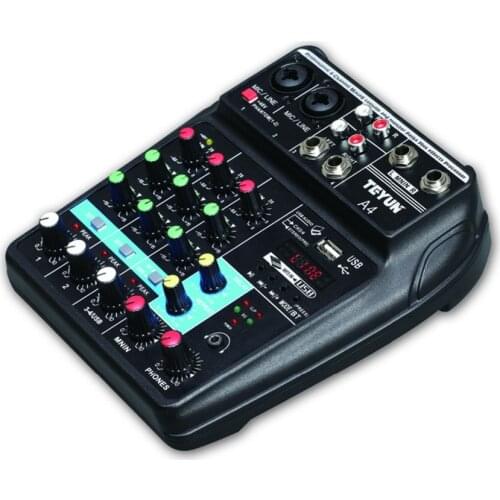 New Multi-purpose Audio Mixer with Bluetooth Record 4 Channels Input Mic Line Insert Stereo USB Playback Sound Card