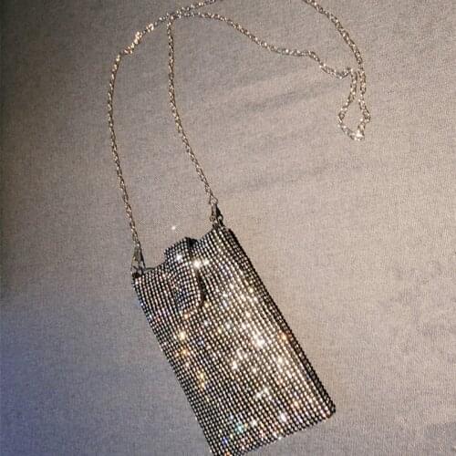 Fashion Diamond Women Shoulder Bag Small Rhinestone Chian Crossbody Bags for Women 2021 Shiny Party Evening Purse Phone Clip Bag