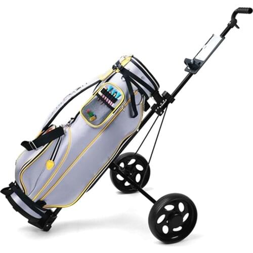New Foldable Golf Cart, Adjustable Height 2 Wheel Push Pull Golf Steel Frame Cart Trolley Swivel