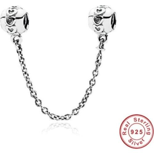 2019 NEW 925 Sterling Silver Beads Fit Yuede Charms Bracelets Heart lock key Dangle Charm Safety chain Cubic Zirconia Berloque