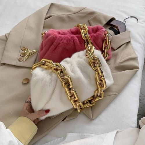 New Autumn Winter Cloud Bags For Women 2020 Soft Plush Shoulder Bags Female Thick Chain Handbags Ladies Warm Fur Underarm Bags