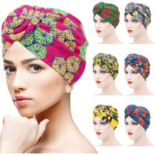Autumn and winter retro printed turban hat, handmade ethnic wind whirlpool flower hat, chemotherapy hat turban