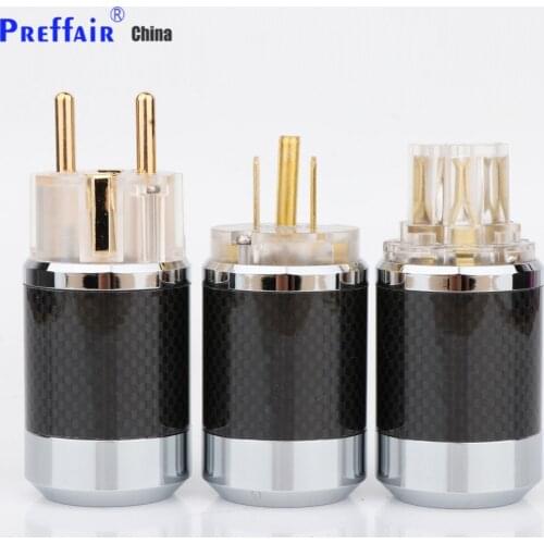 Preffair BCF2-TG High Clear Black Carbon Fiber Gold Plated EU/US AC Power Plug IEC Connector Female male HIFI DIY Mains Power