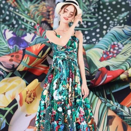 Animal paradise digital painting stretch fabric for satin dress tissus au metre ткани ткань для платья tissu фатин telas tecido