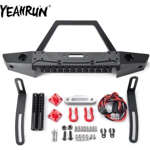 RC Car Metal Front Bumper Kit with Tow Hook and LED Lights for 1:10 RC Crawler Axial SCX10 NEW Upgrade Accessories