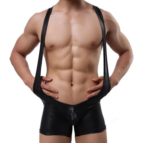 Sexy Undershirt Men Underwear gay Bodybuilding leather Bikini Jumpsuit Sexy Bodysuits Men Jumpsuit Undershirt