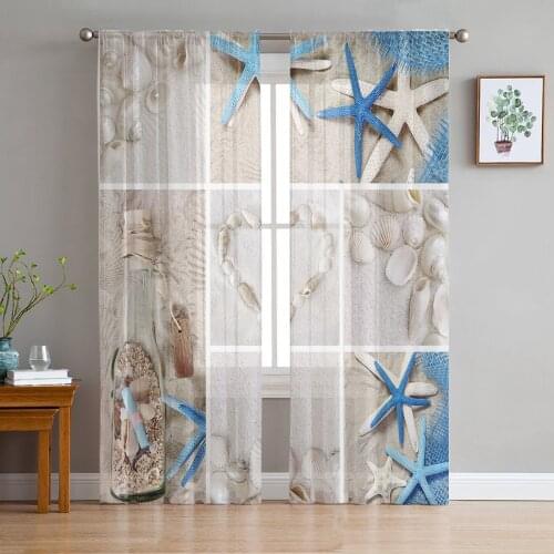 Collage Beach Shells Starfish Bottles Sheer Curtains for Living Room Modern Voile Curtain Bedroom Tulle Curtains Window Drapes