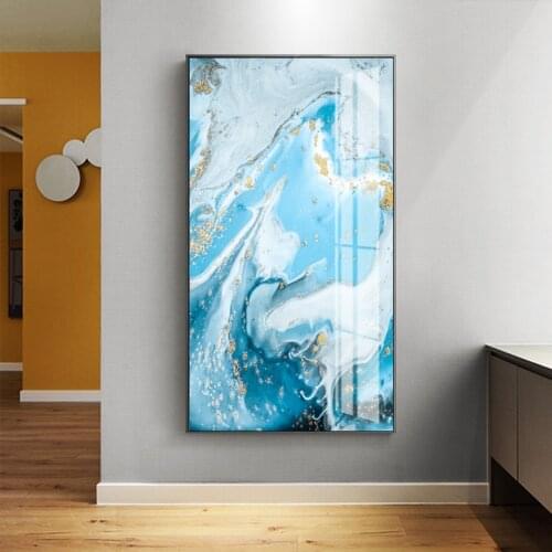 Nordic Modern Creative Abstract Blue Golden Foil Art Canvas Poster Abstract Painting Print Wall Picture for Living Room Decor