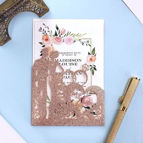 50X King and Quieen Wedding Invitation DIY Glitter Sweetheart Laser Cut Invitations for Anniversary Bridal Shower Party