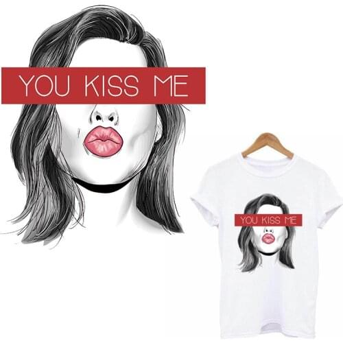 YOU KISS ME Fashion Girl Thermo-stickers On Clothes Apparel Heat Transfers Patches For Clothes Iron On Transfers For Clothing