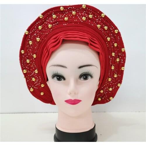 Turbans for women nigerian gele headtie with beads&stones turban femme head wrap beautiful scarf high quality for party 1set