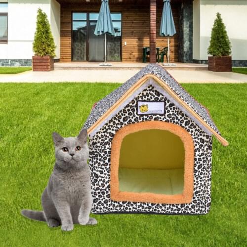 Outdoor Pet House Portable Leopard Print Waterproof Stray Cat Shelter Basket Foldable For Dogs Cats Small Animals Products 2021