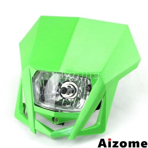 Universal Dual Sport 35W Headlight Fairing Green Dirt Bike Motocross Hi-Low Beam H4 Headlight For Kawasaki KX KLX 150 250 450