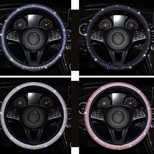 Universal Diamond Cover for Car Steer Wheel 37-38cm Colorful Rainbow Bling Soft Car Steering Wheel Protector Cover Shiny Glisten