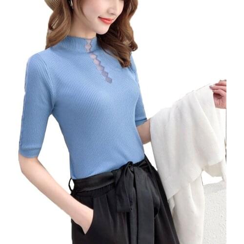 Lce Silk Sweater Female 2019 Spring New Korean Fashion Slim Slimming Shirt Solid Color Stitching Pullover Wild Shirt A18