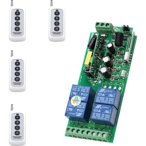 Top Quality AC85V 110V 220V 250V RF 4CH Wireless Remote Control Switch System 4pcs Digital Remote Controller & Receiver Module